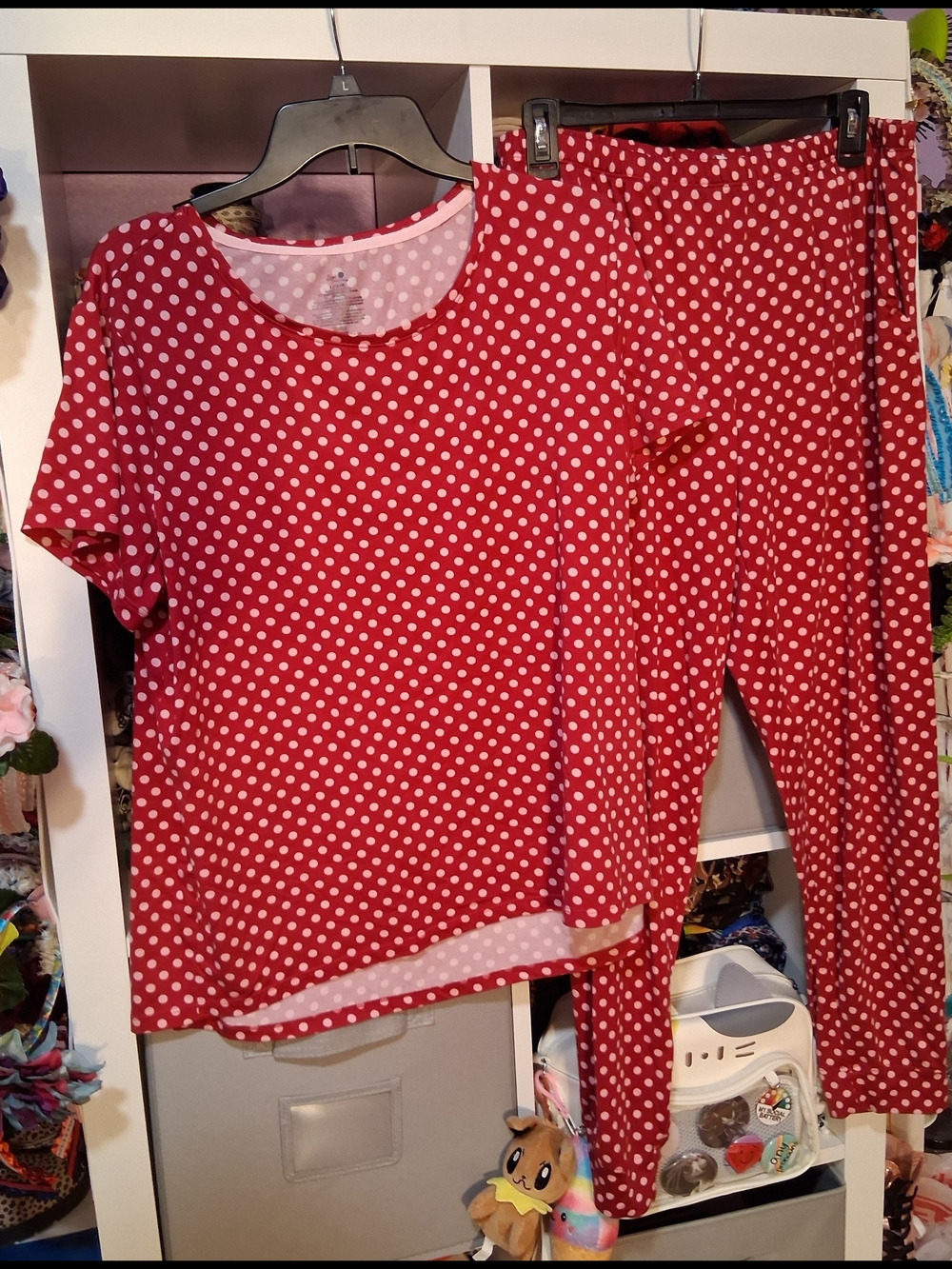 Women’s Red Polka Dot Pajama Set - Short Sleeve Top & Pants